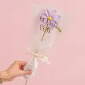 Handmade crochet purple daisy flower in a gift bag with Love You ribbon detail - Cosmos Purple