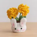 Handmade crochet bunny planter with yellow lily of the valley flowers for desk decor - Carnation Yellow