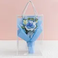 Handmade knitted blue rose bouquet in a stylish transparent gift box for teachers gift - Open Rose Gradient Blue (With Gift Box)
