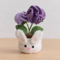Handmade crochet purple flower potted plant with a cute white bunny base decoration - 2-Head Purple Carnation - Rabbit Pot