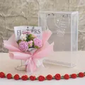 Bouquet de fleurs au crochet rose avec rose et marguerite en sac cadeau - Bouquet Rose Lot de 3 (Nouveau Rose Rose, Grande Boîte PET)