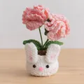 Handmade crochet pink carnations in a cute white bunny pot for home decor ornament - 2-Head Pink Carnation - Rabbit Pot