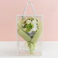 Handmade crochet green rose and daisy bouquet in a transparent premium gift box - Open Rose Gradient Green (With Gift Box)