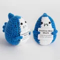 Handmade crochet positive mini shark in blue with inspirational card desk decor - Blue Shark