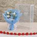 Handmade crochet flower bouquet in blue and white with transparent luxury gift bag - Puff Flower Blue Series (Medium Gift Box)