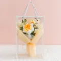 Hand-knitted yellow and white yarn flower bouquet in a transparent acrylic gift bag - Open Rose Gradient Yellow (With Gift Box)