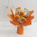 Handmade crochet sunflower bouquet with smiling faces and orange gift wrap - Smiling Face Sunflower - Large Gift Box