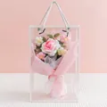 Handmade crochet flower bouquet in pink and white with a transparent gift bag - Open Rose Gradient Light Pink (With Gift Box)