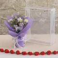 Handmade crochet bouquet with purple and white knitted flowers in a gift bag - Puff Flower Purple Series (Medium Gift Box)