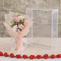 Hand-crocheted carnation and rose bouquet in pink gift packaging with transparent bag - Puff Flower Pink Series (Medium Gift Box)