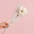 Handmade crochet white lily bouquet in 'LOVE YOU' gift wrap with a white ribbon bow - Lily - White