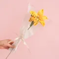 Handmade crochet yellow lily flower bouquet in premium gift wrap with ribbon - Lily - Yellow