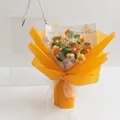 Bouquet de tournesols au crochet fait main avec papier jaune et sac cadeau transparent - Fleur Puff Orange - Grande Boîte Cadeau