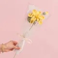 Handmade crochet yellow rose bouquet with green bud in delicate gift packaging - Tung Flower Yellow