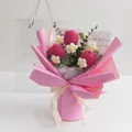 Handmade crochet pink tulip and white daisy bouquet in artistic pink wrapping - Rose Red Tulip - Large Gift Box