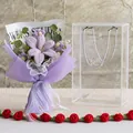 Handmade purple knitted lily bouquet with daisy in transparent PVC gift bag - Blooming Tulips - Purple Pet Box