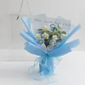 Handmade knitted blue and white daisy bouquet in a matching light blue gift wrap - Blue Puff Flower - Large Gift Box