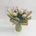 Handcrafted knit bouquet with cream tulips and daisies in light green gift wrapping - Nude Tulip - Large Gift Box