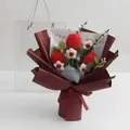 Handcrafted red crochet tulip bouquet with decorative white flowers in luxury red wrapping - Big Red Tulip - Large Gift Box