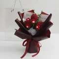 Handcrafted crochet bouquet with red roses, gift card and elegant ribbon packaging - Burgundy Tulip - Large Gift Box