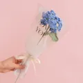 Hand-knitted blue hydrangea flower with pearl center and 'LOVE YOU' gift packaging - Hydrangea Blue