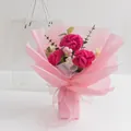 Handmade crochet bouquet with pink carnations and daisies in elegant paper wrap - Rose Red Carnation - Large Gift Box