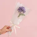 Handmade knitted purple hydrangea with pearls and Love Is Eternal ribbon gift wrap - Hydrangea Purple