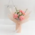Handmade crochet flower bouquet in pink and white with a transparent gift bag - Pink Carnation - Large Gift Box