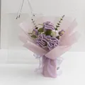 Handmade knitted purple carnation and daisy bouquet in a clear gift bag for special events - Light Purple Carnation - Large Gift Box