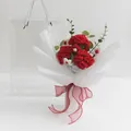 Handmade crochet bouquet with red carnation, white paper wrap and a red organza bow - Red Carnation - Large Gift Box