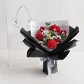 Handmade knitted bouquet with red roses and white flowers in black packaging - Carnation Mix - Red Series