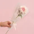 Pink and white handmade crochet rose in Love You wrapping with eternal ribbon - Thai Rose - Gradient Pink