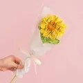 Handmade crochet sunflower bouquet with orange core in luxury gift wrapping - Gerbera Yellow