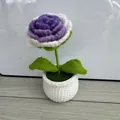 Fiore all'uncinetto fatto a mano con petali bianchi e viola su base bianca - Rosa Sfumato Viola - Vaso Classico
