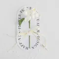 Handmade crochet white lily flower on card with Love Is Eternal ribbon bow - Blooming Tulip / 1 Piece (With Handbag) / White
