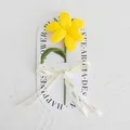 Handmade crochet yellow five-petal flower with green stem on white decorative card - Blooming Tulip / 1 Piece (With Handbag) / Yellow