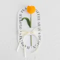 Handmade orange crochet tulip flower with green stem and Love Is Eternal ribbon - Plump Tulip / 1 Piece (With Handbag) / Orange