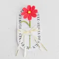 Handmade crochet pink rose with green stem and white ribbon bow on gift card - Galsang Flower / 1 Piece (With Handbag) / Deep Pink