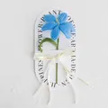 Handmade crochet blue lily flower with green leaves on white gift card and beige ribbon - Blooming Tulip / 1 Piece (With Handbag) / Dark Blue