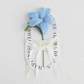 Handmade crochet blue flower gift featuring a white decorative card and ribbon - Blooming Tulip / 1 Piece (With Handbag) / Light Blue