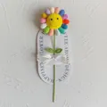 Handmade crochet rainbow sunflower with a smiling face on a decorative gift card - Colorful Rainbow Sunflower / 1 Piece (With Handbag) / Colorful