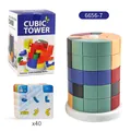 Children's DIY colorful cylindrical building block tower with 40 puzzle cards set - Variety Cubic Tower (6656-7)