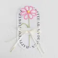 Handmade crochet white daisy with pink edges on a decorative card with gift ribbon - Galsang Flower / 1 Piece (With Handbag) / Gradient Deep Pink