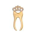 Fashionable golden tooth brooch with crown detail and sparkling white rhinestones - Gold (XZ0411)