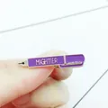 Creative purple enamel fountain pen brooch with MIGHTIER engraving and gold finish - Purple Style (XZ0769)
