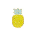 Dettaglio della spilla smaltata ad ananas con slogan Eat Your Fruit e griglia dorata - Stile Ananas Blu (XZ1029)