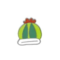 Badge émaillé en forme de cactus vert avec bordure argentée et détail de fleur orange - Style Cactus à Rayures Base Blanche (XZ1044)