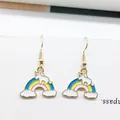 Rainbow unicorn drop earrings with gold plating and colorful enamel detail - Unicorn And Rainbow (EAR2602)