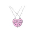 Big and Little Sister heart pendant necklace set with pink enamel and crystals - Pink