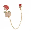 Enamel rose and paint brush chain brooch with Painting the Roses Red inscription - Red Rose Paint Brush Style (XZ1240)